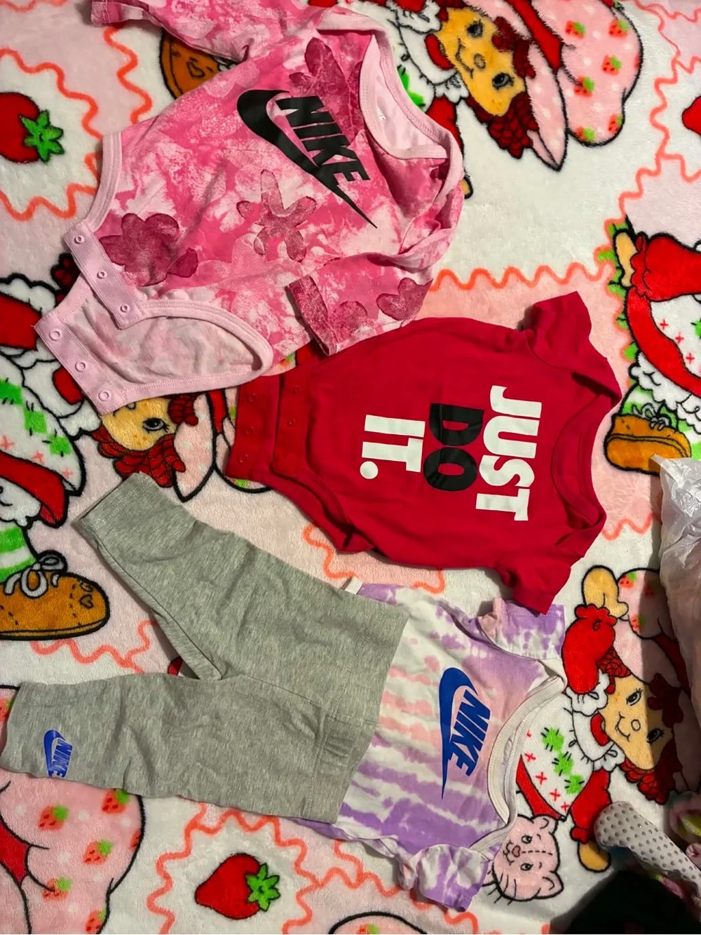 Nike Pink Tie-Dye, Red & Purple Tie-Dye Bodysuit and Gray Leggings Set